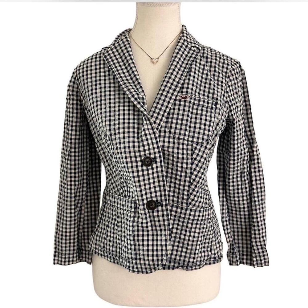 Hollister Gingham Y2K Vintage Blazer 97% Cotton Lightweight Womens size Meidum